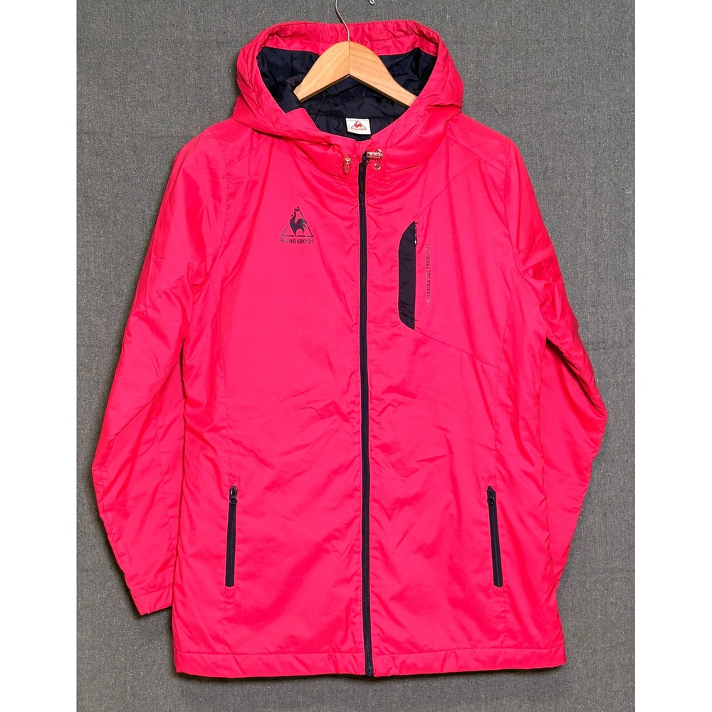 Le Coq Sportif Womens Neon Pink Hooded Windbreaker Jacket Size L